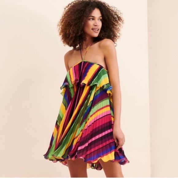 AMUR Sevyn Mini Halter Dress Rainbow Pleat - Picture 1 of 11